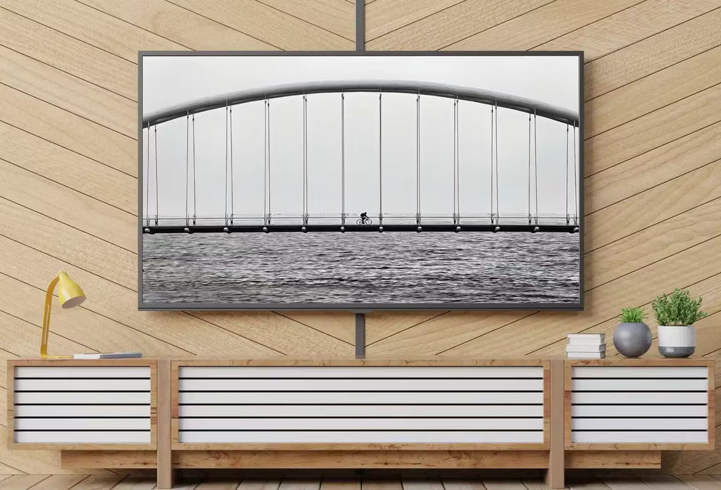 Cyclist on Bridge Black and White Frame TV Art.  Wall Art, Artwork for The Frame TV, Architecture Art for Samsung Frame – Frame TV  Art