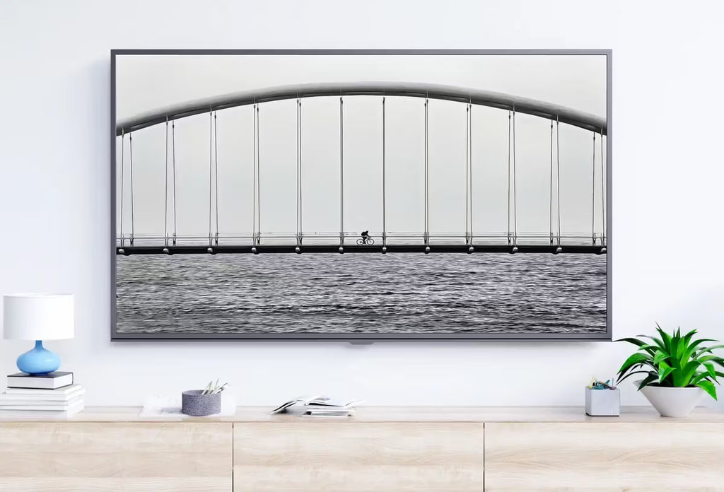 Cyclist on Bridge Black and White Frame TV Art.  Wall Art, Artwork for The Frame TV, Architecture Art for Samsung Frame – Frame TV  Art