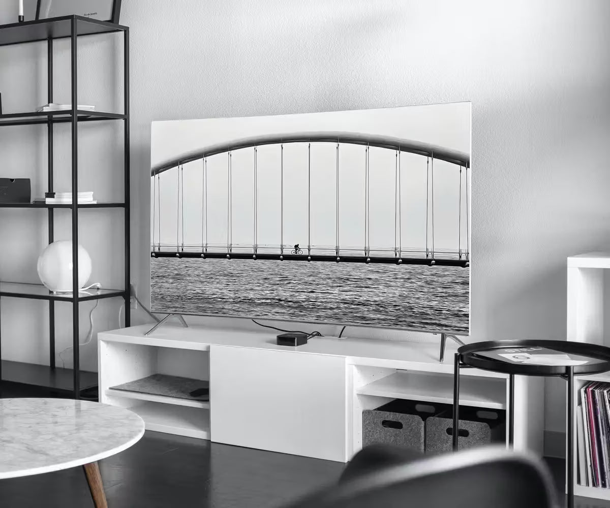 Cyclist on Bridge Black and White Frame TV Art.  Wall Art, Artwork for The Frame TV, Architecture Art for Samsung Frame – Frame TV  Art