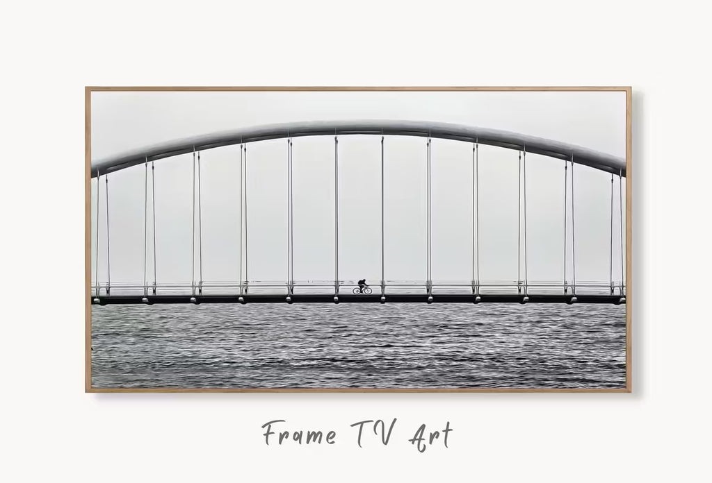 Cyclist on Bridge Black and White Frame TV Art.  Wall Art, Artwork for The Frame TV, Architecture Art for Samsung Frame – Frame TV  Art