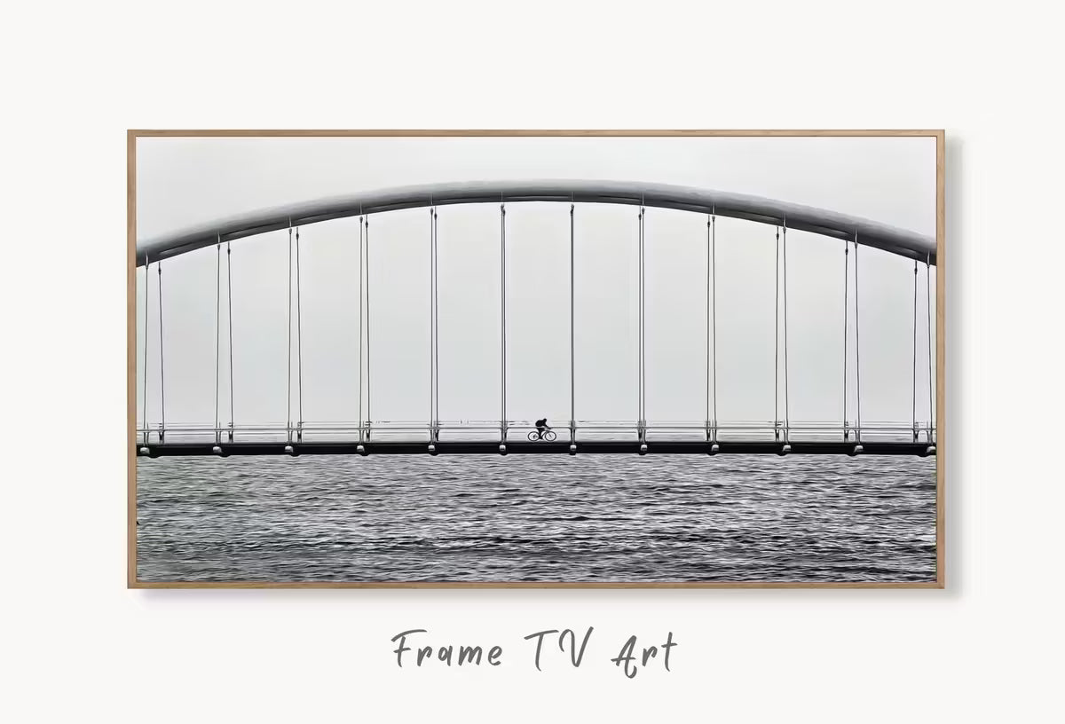 Cyclist on Bridge Black and White Frame TV Art.  Wall Art, Artwork for The Frame TV, Architecture Art for Samsung Frame – Frame TV  Art