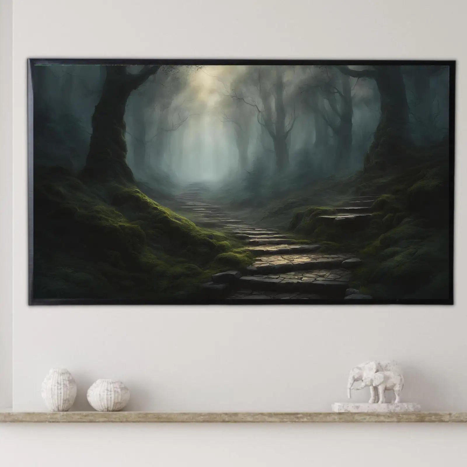 Dark Forest Art For Samsung Frame TV I Watercolor Landscape Wall Decor I 4K Frame TV Dark Academia Painting – Frame TV Digital Download Art – Digital Download