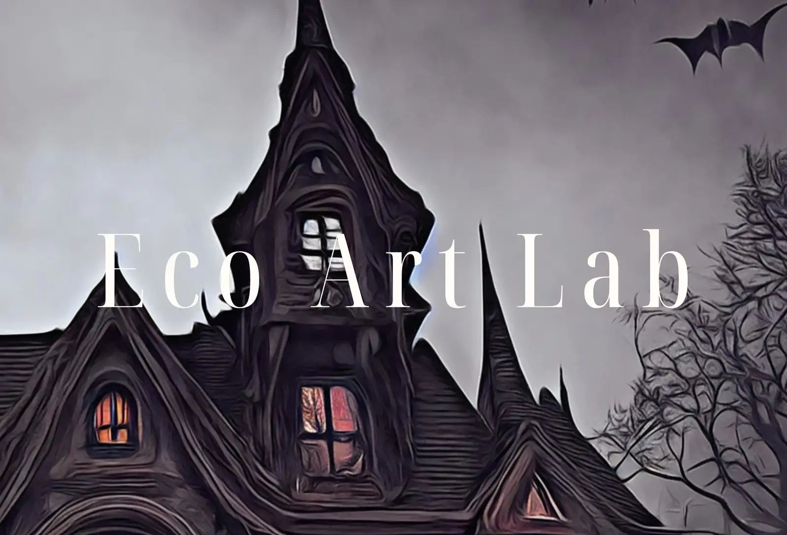 Detail view of artwork from Dark Gothic Scary Haunted Mansion Print. Halloween Printable Wall Art. Horror Halloween Painting. Instant Download Art Print. Fall Decor. (variation 1)
