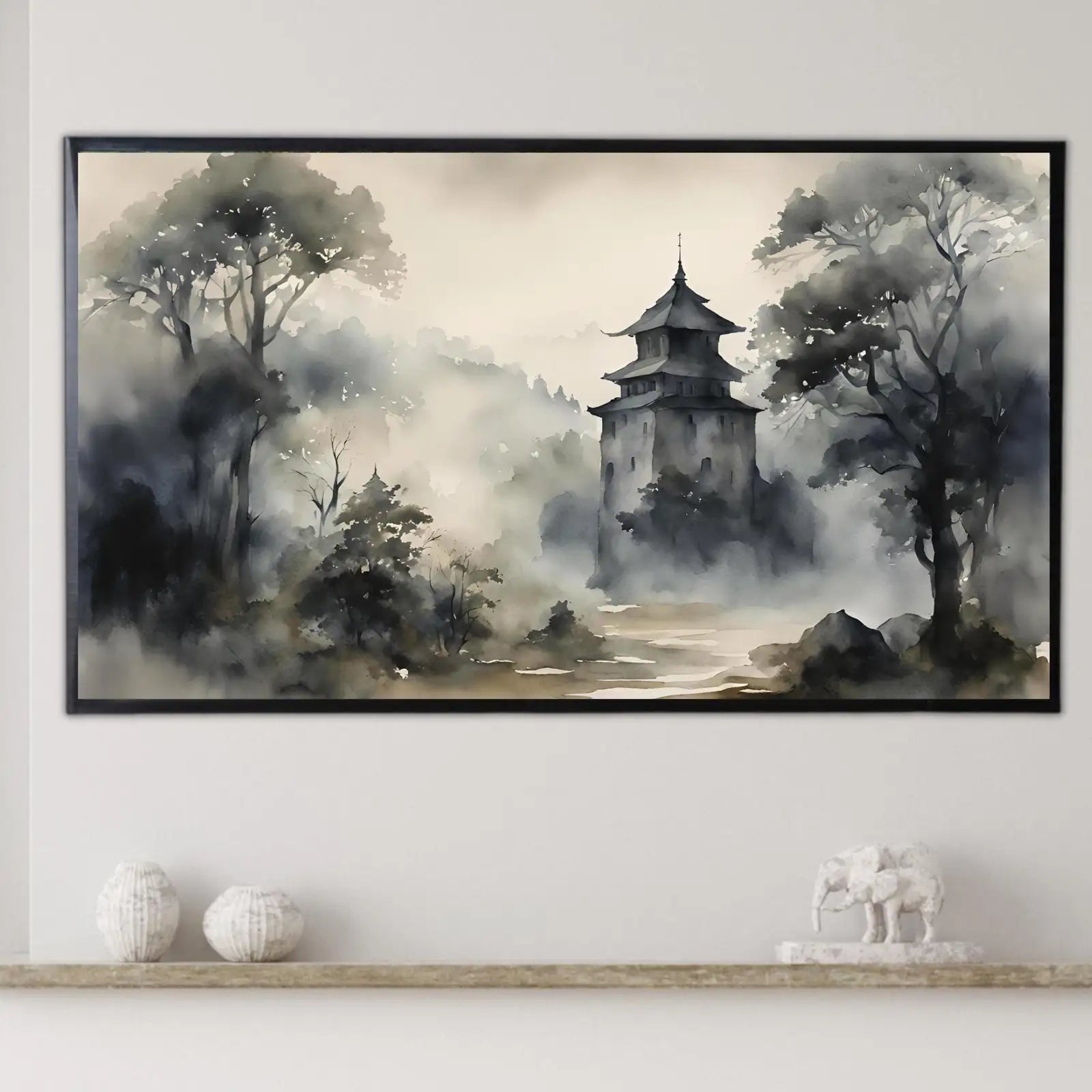 Dark Japanese Art For Frame TV I Watercolor Decor For Samsung Frame TV I Dark Academia Aesthetic Digital Art – Frame TV Digital Download Art – Digital Download