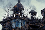 Second included artwork preview from Dark Scary Haunted Mansion Gothic Print. Halloween Printable Wall Art. Horror Halloween Painting. Instant Download Art Print. Fall Decor featuring various scenes.
