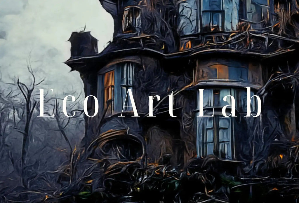 Detail view of artwork from Dark Scary Haunted Mansion Gothic Print. Halloween Printable Wall Art. Horror Halloween Painting. Instant Download Art Print. Fall Decor. (variation 1)