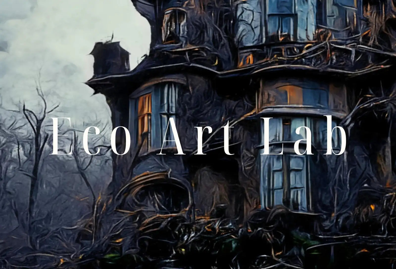 Detail view of artwork from Dark Scary Haunted Mansion Gothic Print. Halloween Printable Wall Art. Horror Halloween Painting. Instant Download Art Print. Fall Decor. (variation 1)