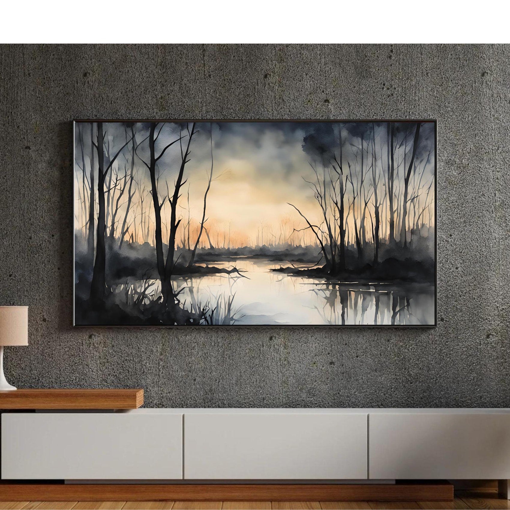 Dark Sunset Art for The Frame TV I Forest Minimalist Decor I Minimalist Watercolor for Samsung Frame TV – Frame TV Art Set (Digital Download) – Digital Download