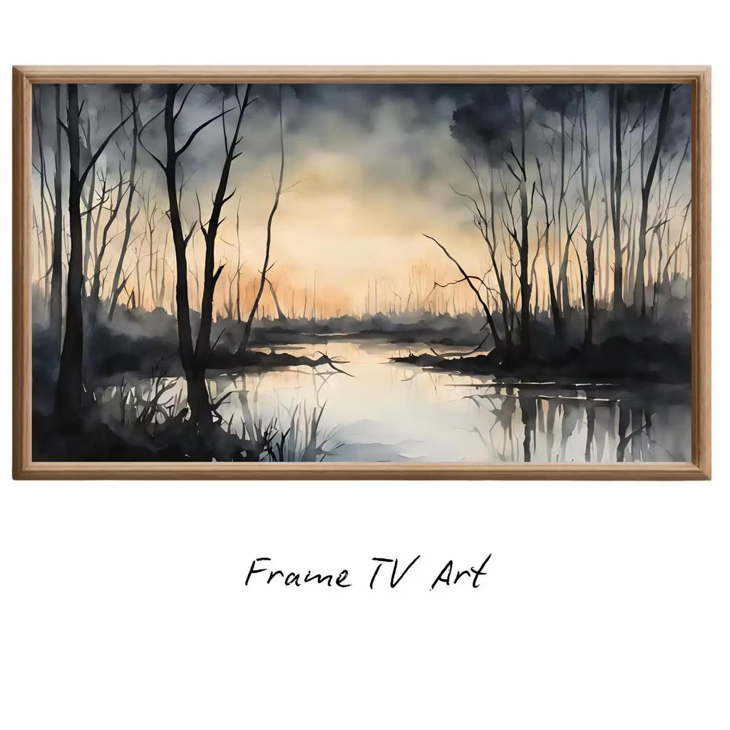 Dark Sunset Art for The Frame TV I Forest Minimalist Decor I Minimalist Watercolor for Samsung Frame TV – Frame TV Art Set