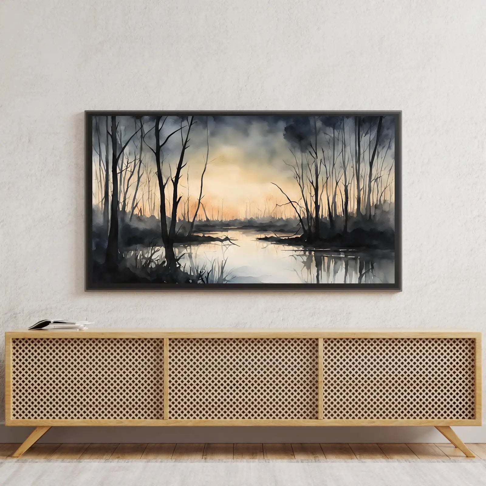 Dark Sunset Art for The Frame TV I Forest Minimalist Decor I Minimalist Watercolor for Samsung Frame TV – Frame TV Art Set (Digital Download) – Digital Download