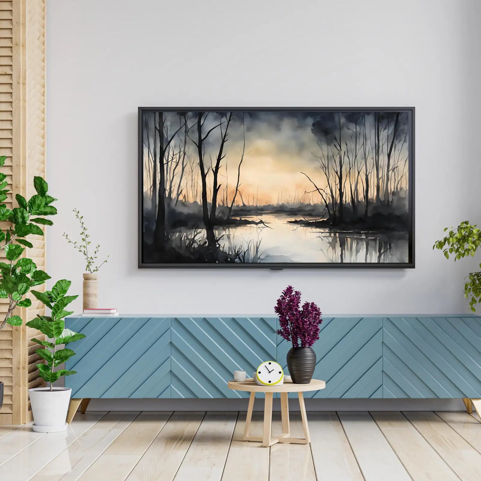 Dark Sunset Art for The Frame TV I Forest Minimalist Decor I Minimalist Watercolor for Samsung Frame TV – Frame TV Art Set (Digital Download) – Digital Download