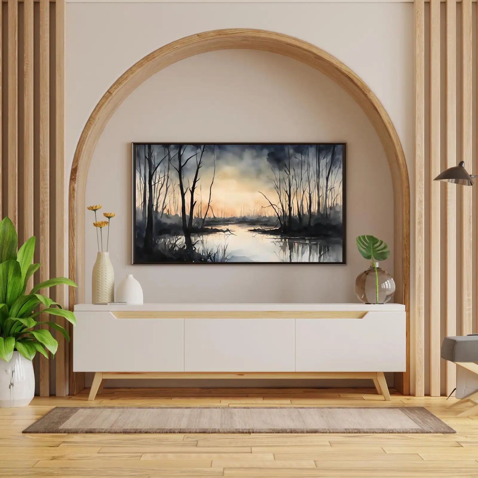 Dark Sunset Art for The Frame TV I Forest Minimalist Decor I Minimalist Watercolor for Samsung Frame TV – Frame TV Art Set (Digital Download) – Digital Download