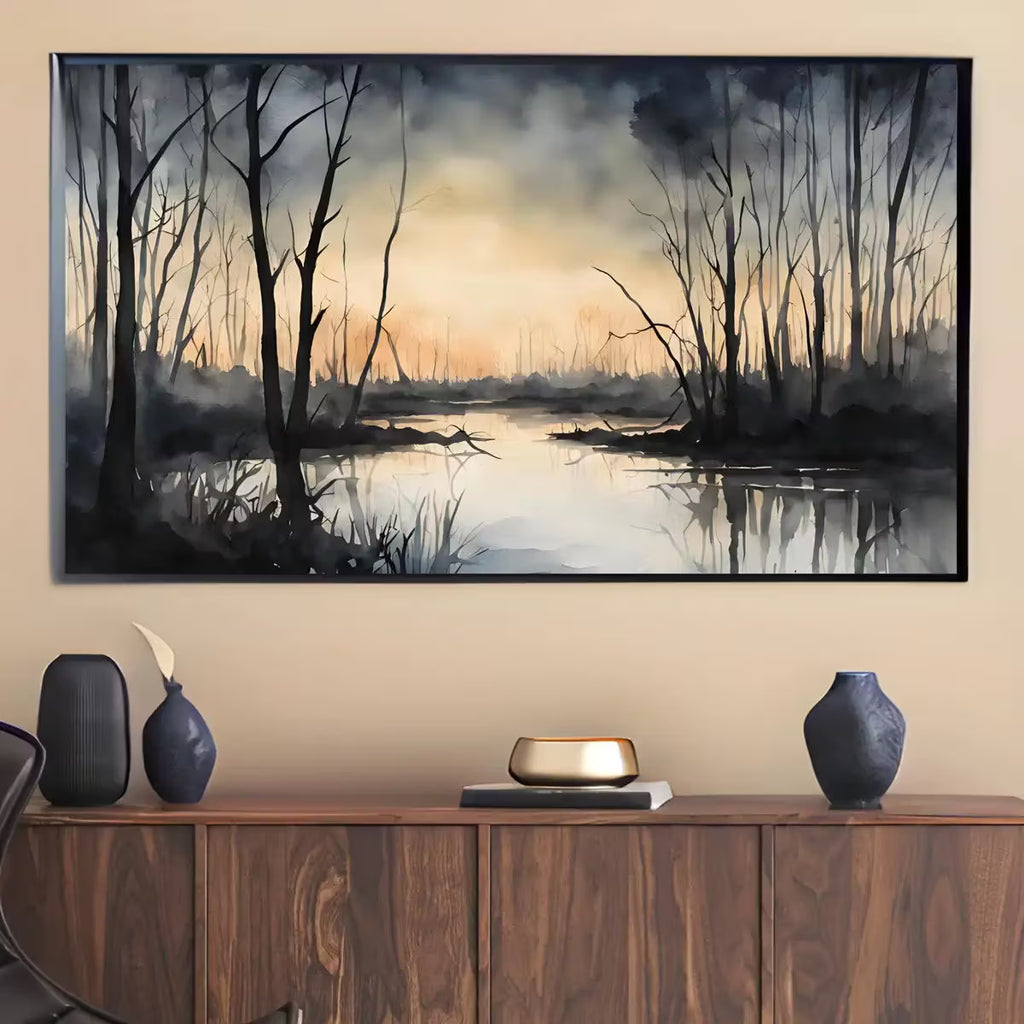 Dark Sunset Art for The Frame TV I Forest Minimalist Decor I Minimalist Watercolor for Samsung Frame TV – Frame TV Art Set