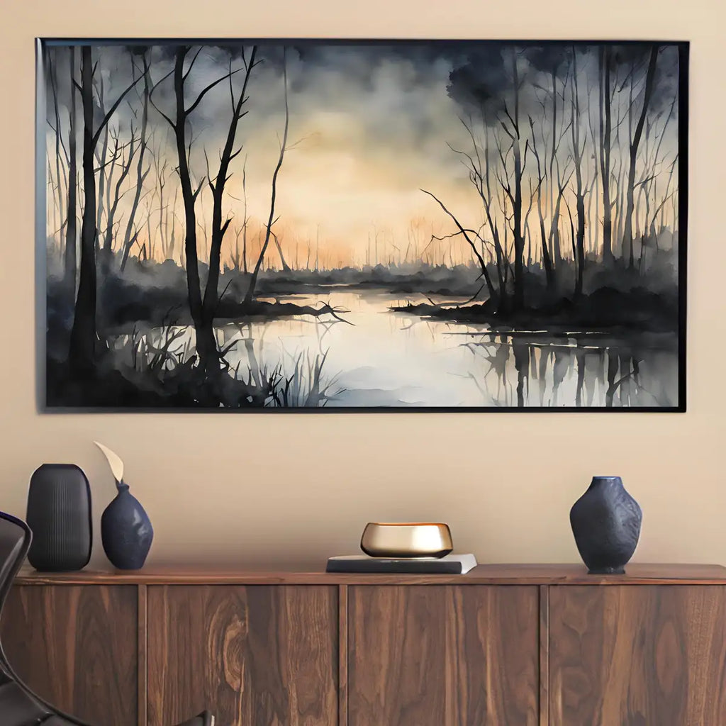 Dark Sunset Art for The Frame TV I Forest Minimalist Decor I Minimalist Watercolor for Samsung Frame TV – Frame TV Art Set (Digital Download) – Digital Download