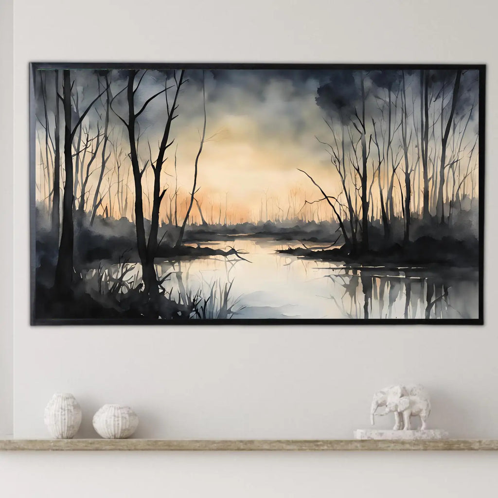 Dark Sunset Art for The Frame TV I Forest Minimalist Decor I Minimalist Watercolor for Samsung Frame TV – Frame TV Art Set (Digital Download) – Digital Download