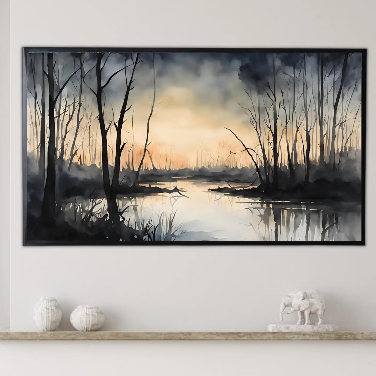 Dark Sunset Art for The Frame TV I Forest Minimalist Decor I Minimalist Watercolor for Samsung Frame TV – Frame TV Art Set