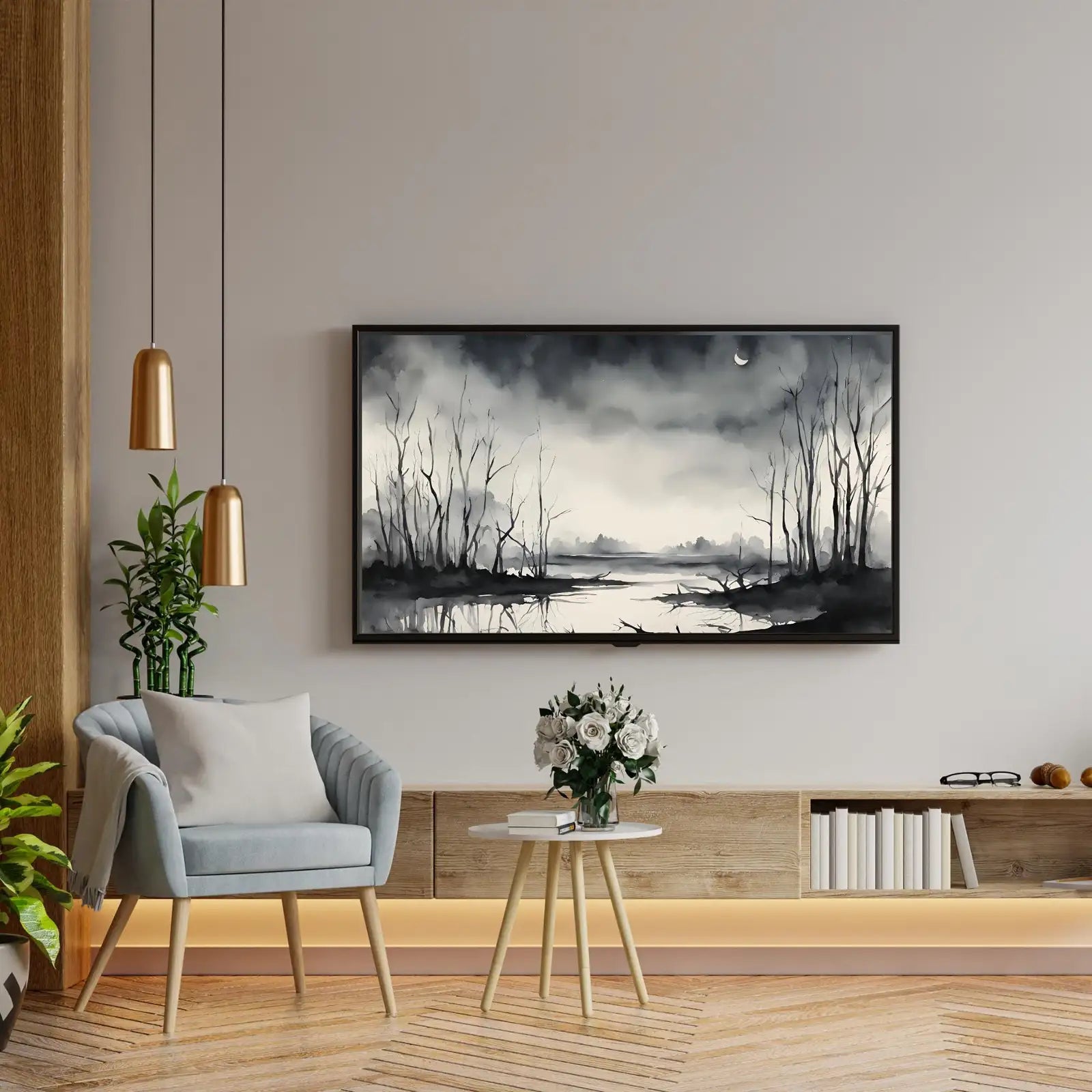 Dark Swamp Art for Samsung Frame TV I Watercolor Decor for Frame TV I Minimalist Design Digital Art for Home Interior – Frame TV Digital Download Art – Digital Download