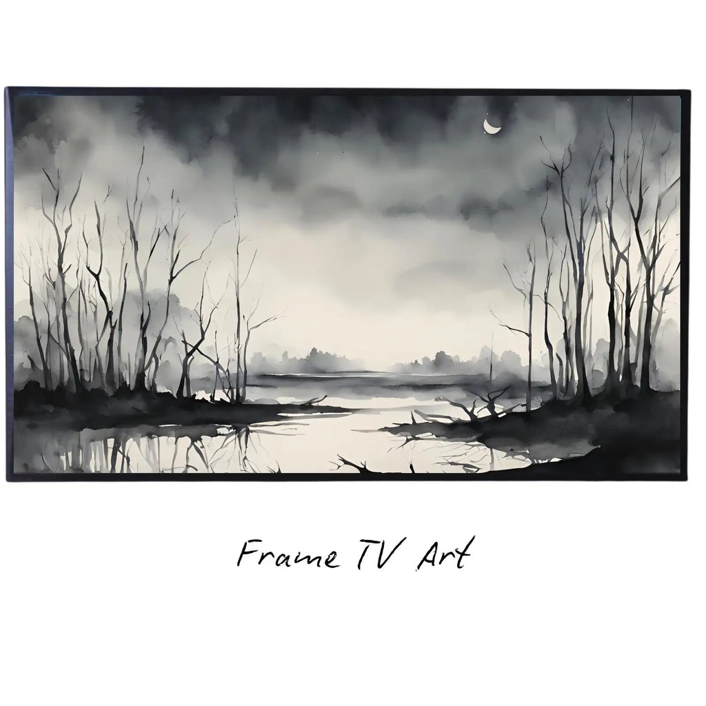 Dark Swamp Art for Samsung Frame TV I Watercolor Decor for Frame TV I Minimalist Design Digital Art for Home Interior – Frame TV Digital Download Art – Digital Download