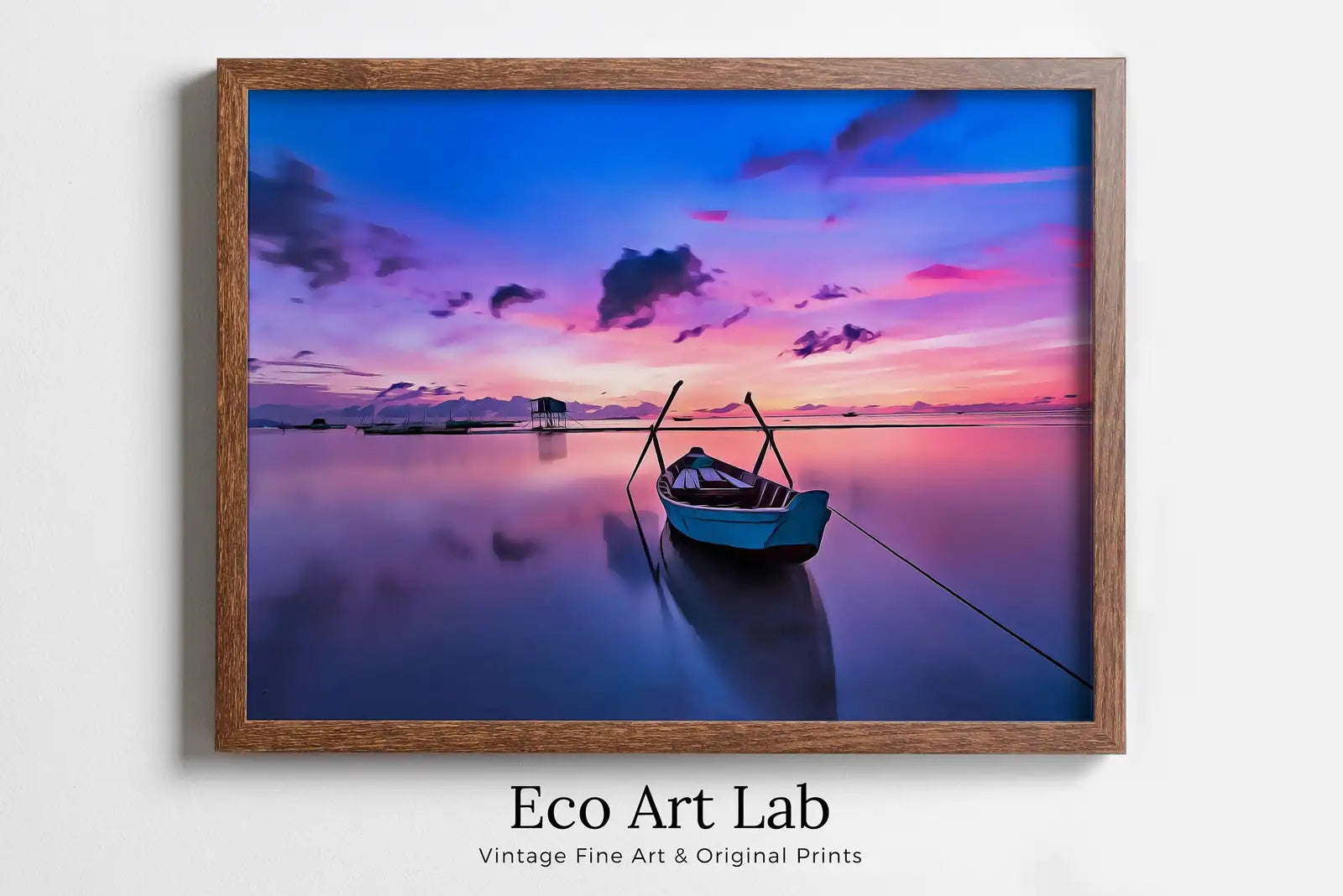 Framed view of Dawn with a Boat At Sea Print, Nautical Wall Decor. Printable Wall Art. Digital Print, Colorful Boat Printable Modern Wall Art, Boat Print – printable wall art digital download.