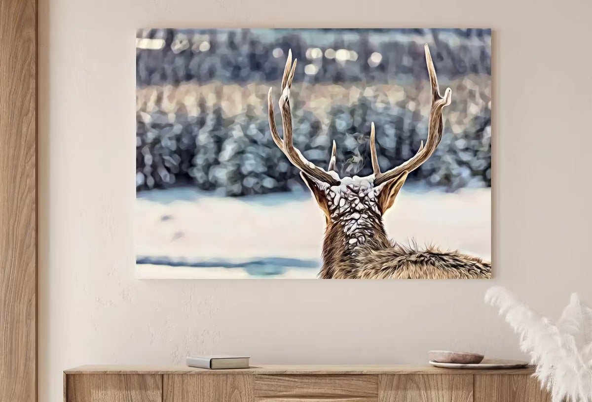 Deer Antlers Printable Wall Art, Snowy Winter Scene Deer Print, Deer Head Digital Painting, Animal Print Deer Poster, Nature Wall Art – Printable Wall Art