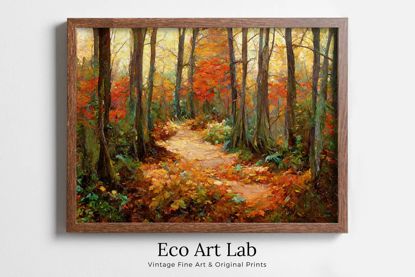 Framed view of Dense Forest Trail in Fall Landscape Painting. Printable Wall Art. Home or Office Decor. Nature Print Digital Autumn Art. Instant Download – printable wall art digital download.