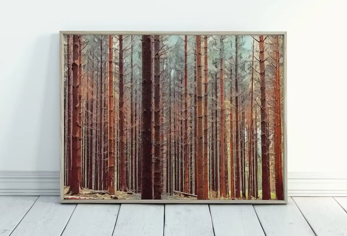 Dense Forest Trees Landscape Painting. Nature Landscape Printable Wall Art Painting. Forest Horizontal Wall Art, Nature Forest Art Print – Printable Wall Art