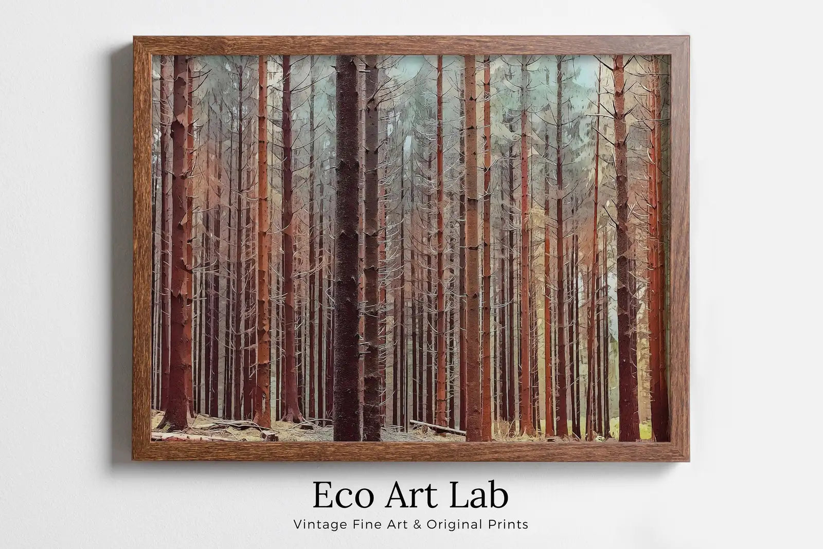 Framed view of Dense Forest Trees Landscape Painting. Nature Landscape Printable Wall Art Painting. Forest Horizontal Wall Art, Nature Forest Art Print – printable wall art digital download.