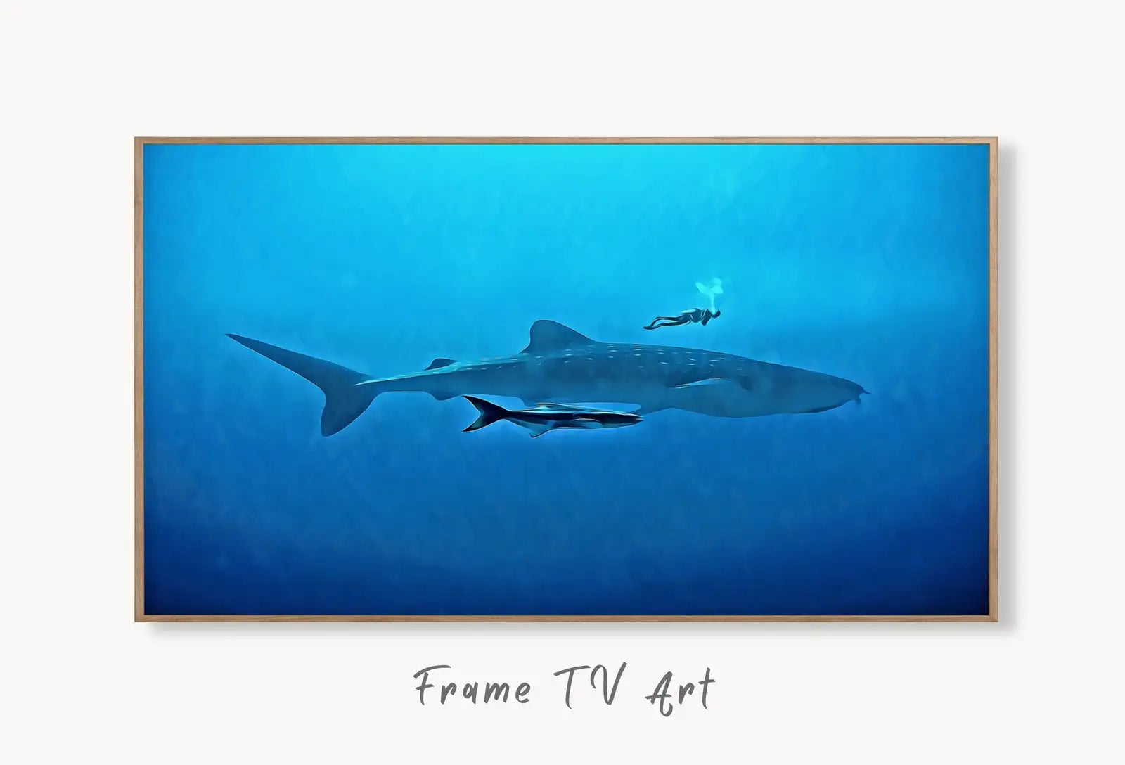 Diver With Sharks in Deep Water Frame TV Art. Frame TV Art Digital Download, Art for Tv, Colorful Art for Frame TV, Ocean Wall Art – Frame TV Digital Download Art – Digital Download