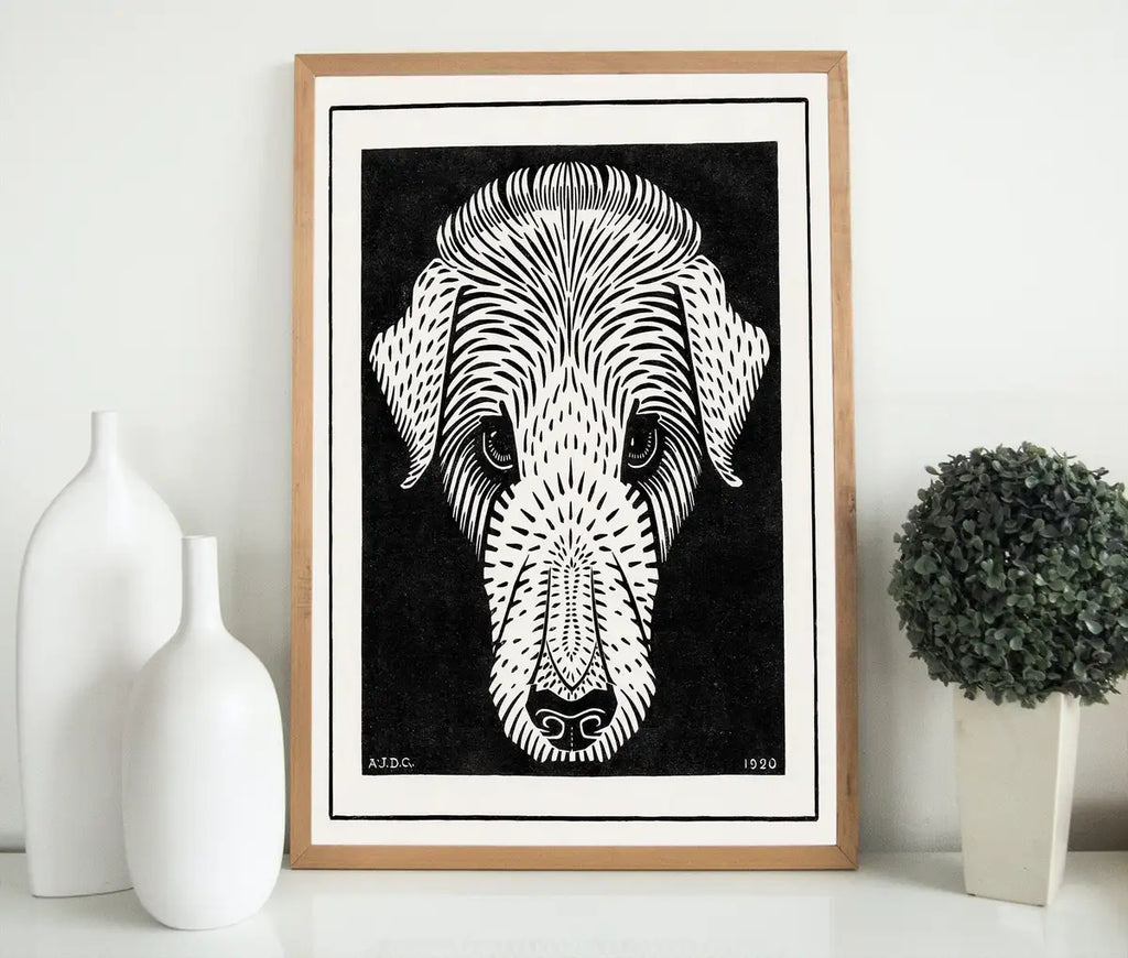 Detail view of artwork from Dog's Head Painting Vintage Art Nouveau Print Wall Art. Instant Download Dog Poster Julie De Graag Printable Wall Art. Art Nouveau Poster.