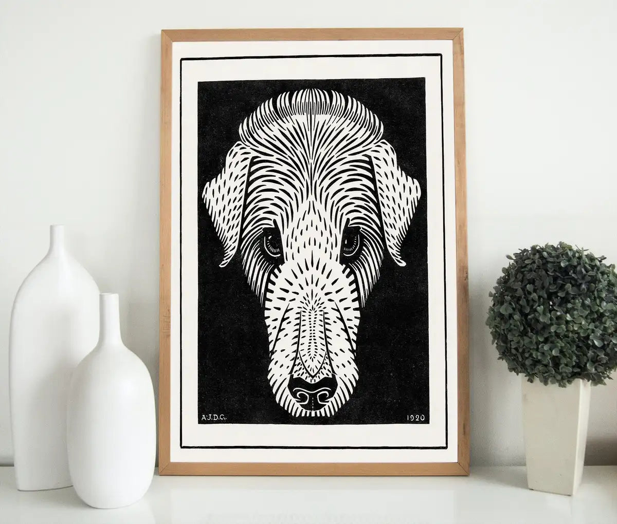 Detail view of artwork from Dog's Head Painting Vintage Art Nouveau Print Wall Art. Instant Download Dog Poster Julie De Graag Printable Wall Art. Art Nouveau Poster.