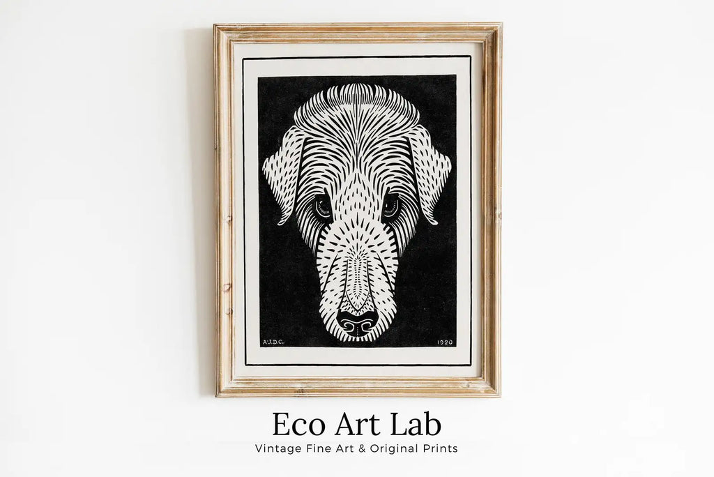 Framed view of Dog's Head Painting Vintage Art Nouveau Print Wall Art. Instant Download Dog Poster Julie De Graag Printable Wall Art. Art Nouveau Poster – printable wall art digital download.