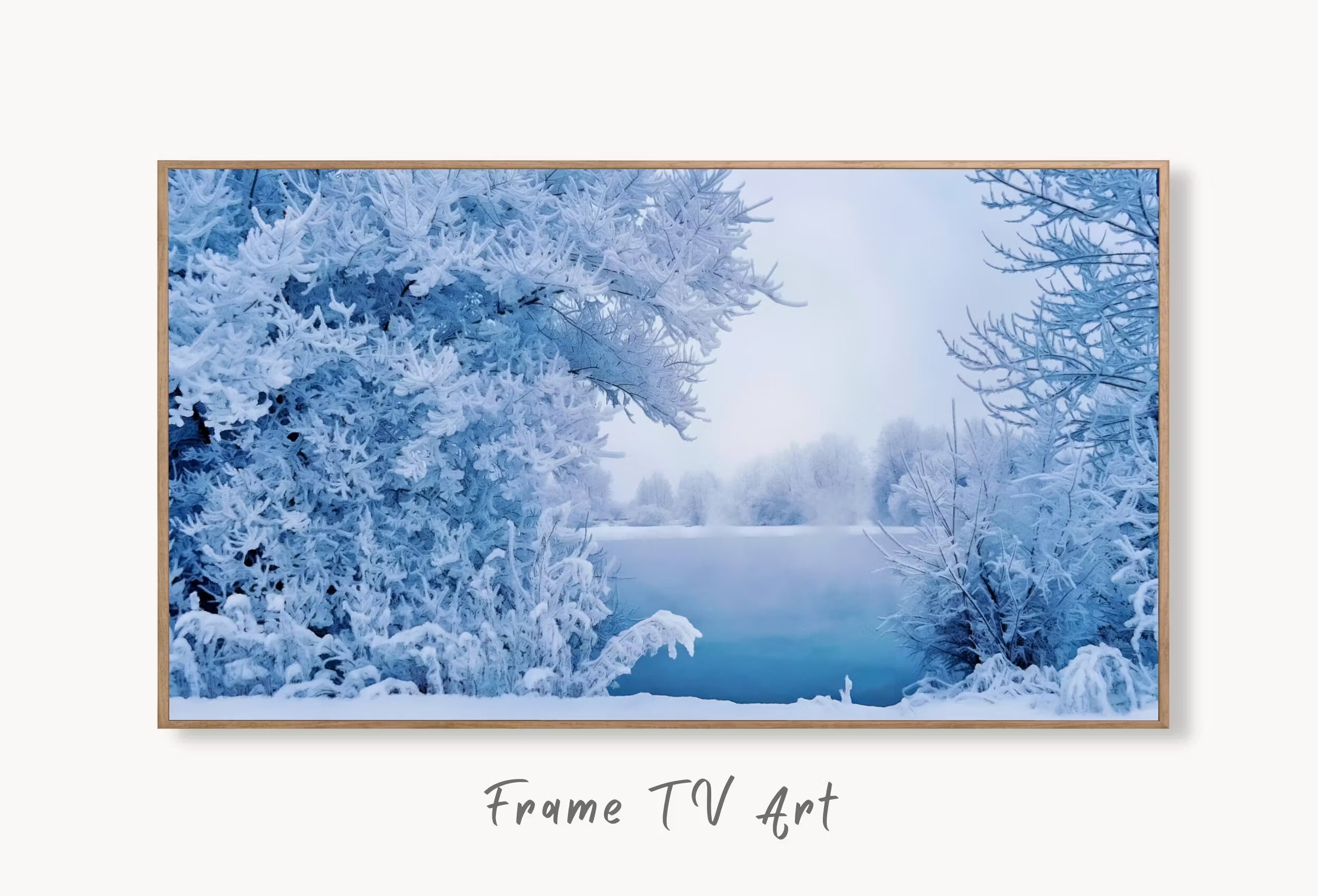 Snowy Winter Frame TV Art Landscape with a Lake, Winter Art, Digital Download, Digital Art for Tv, Winter Digital Art Frame TV Art