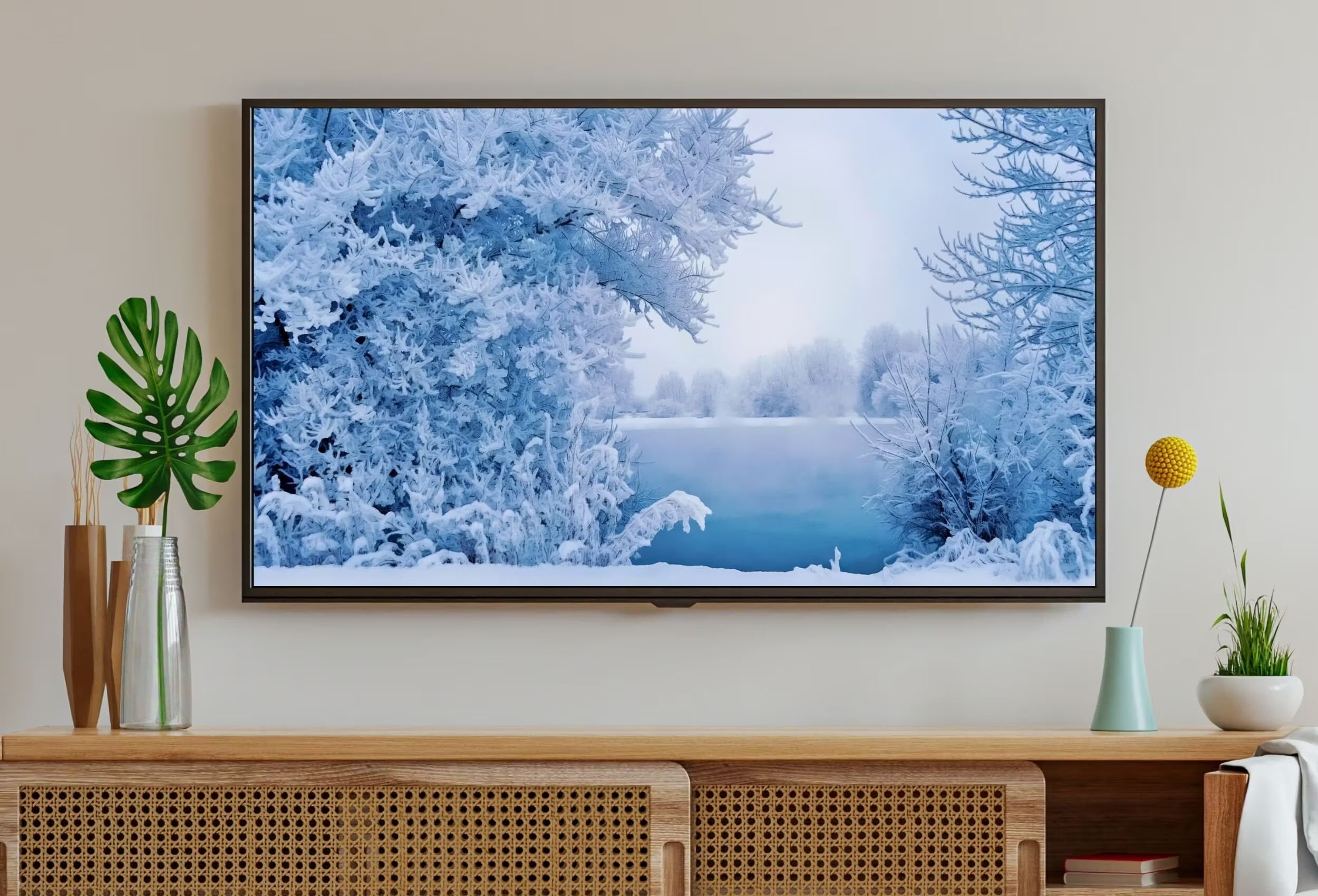 Snowy Winter Frame TV Art Landscape with a Lake, Winter Art, Digital Download, Digital Art for Tv, Winter Digital Art Frame TV Art