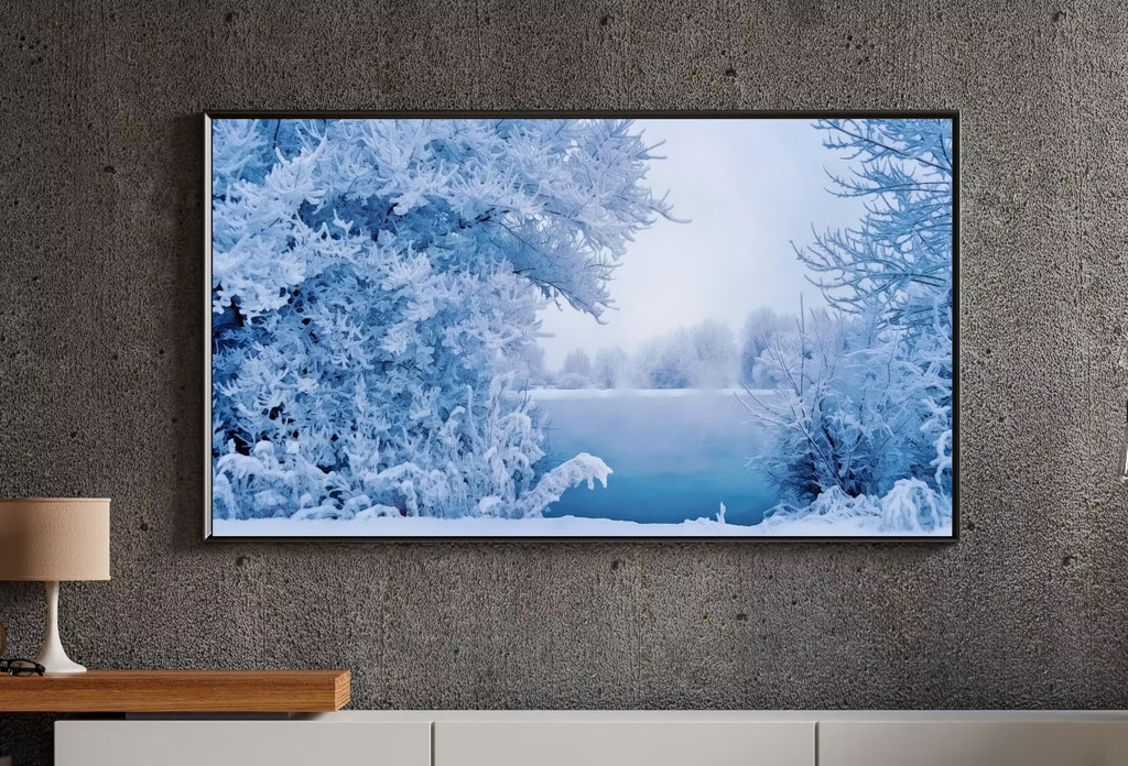 Snowy Winter Frame TV Art Landscape with a Lake, Winter Art, Digital Download, Digital Art for Tv, Winter Digital Art Frame TV Art