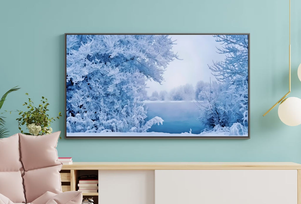 Snowy Winter Frame TV Art Landscape with a Lake, Winter Art, Digital Download, Digital Art for Tv, Winter Digital Art Frame TV Art