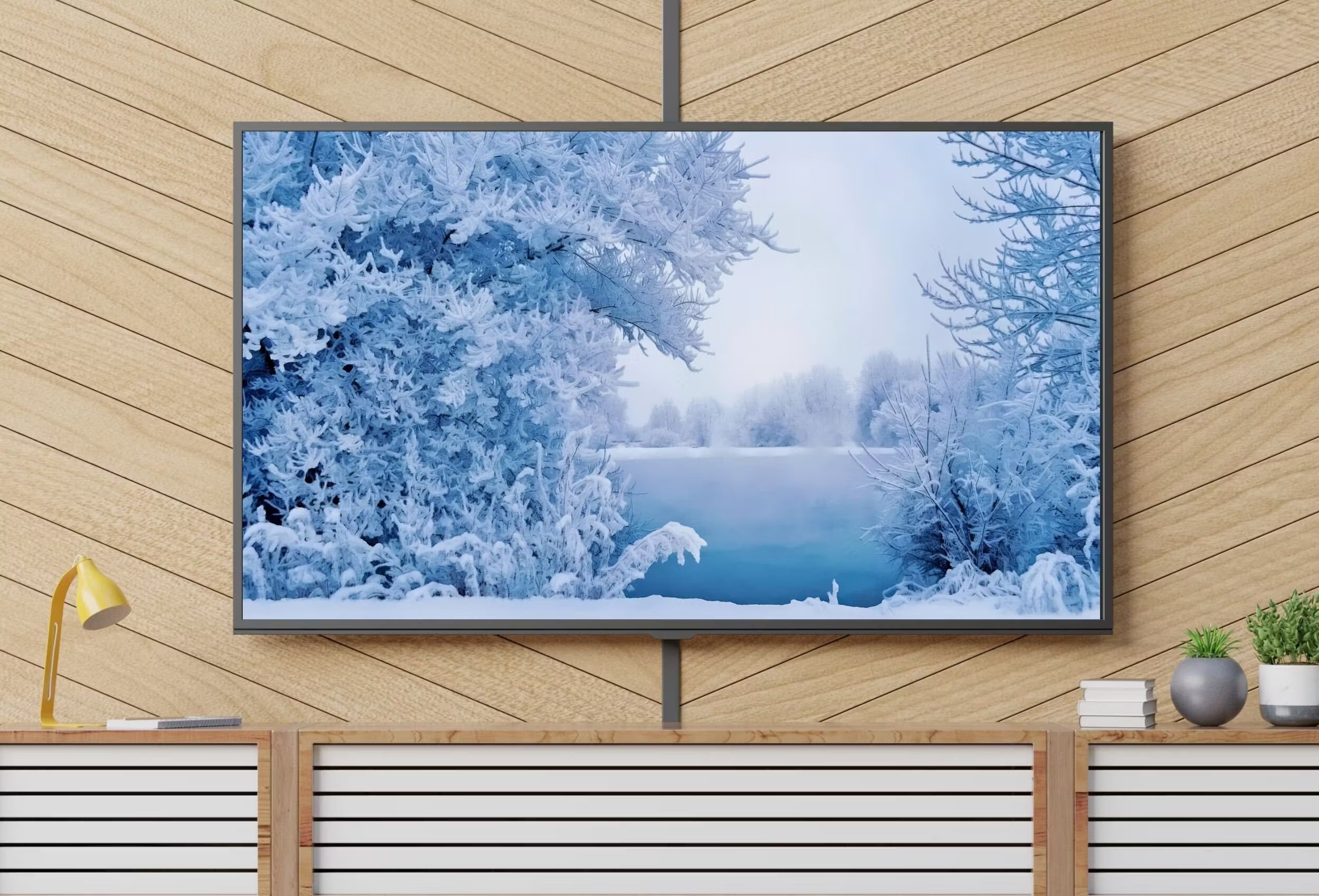 Snowy Winter Frame TV Art Landscape with a Lake, Winter Art, Digital Download, Digital Art for Tv, Winter Digital Art Frame TV Art