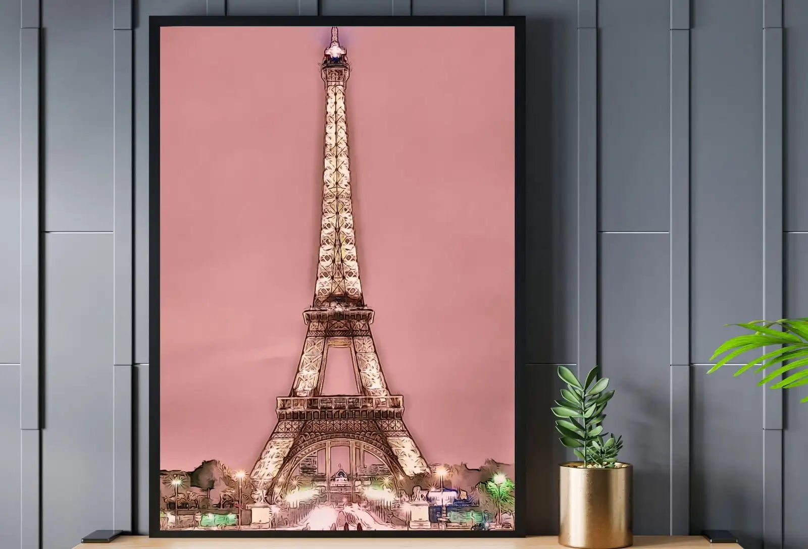 Detail view of artwork from Eiffel Tower Paris View Urban Landscape Painting, Printable Wall Art, for Home or Office Decor, Print Digital Art Instant Download. (variation 1)