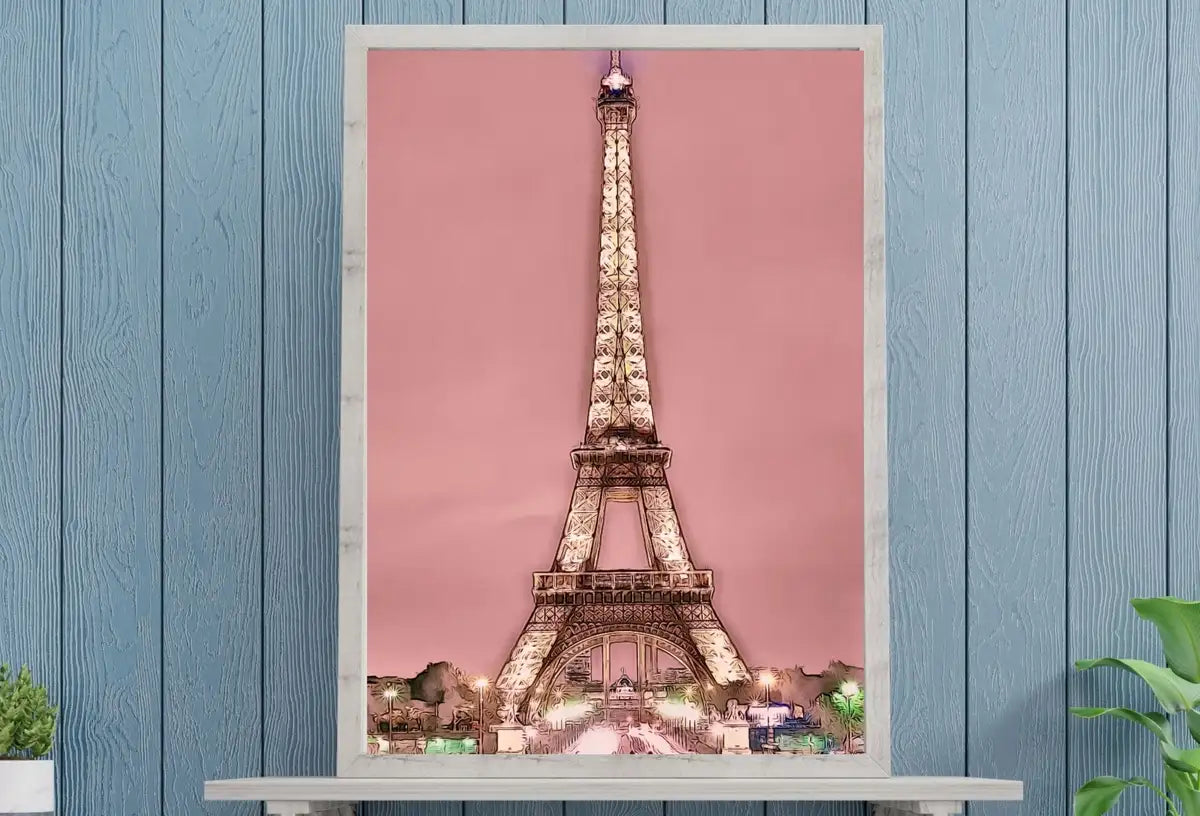 Detail view of artwork from Eiffel Tower Paris View Urban Landscape Painting, Printable Wall Art, for Home or Office Decor, Print Digital Art Instant Download. (variation 2)