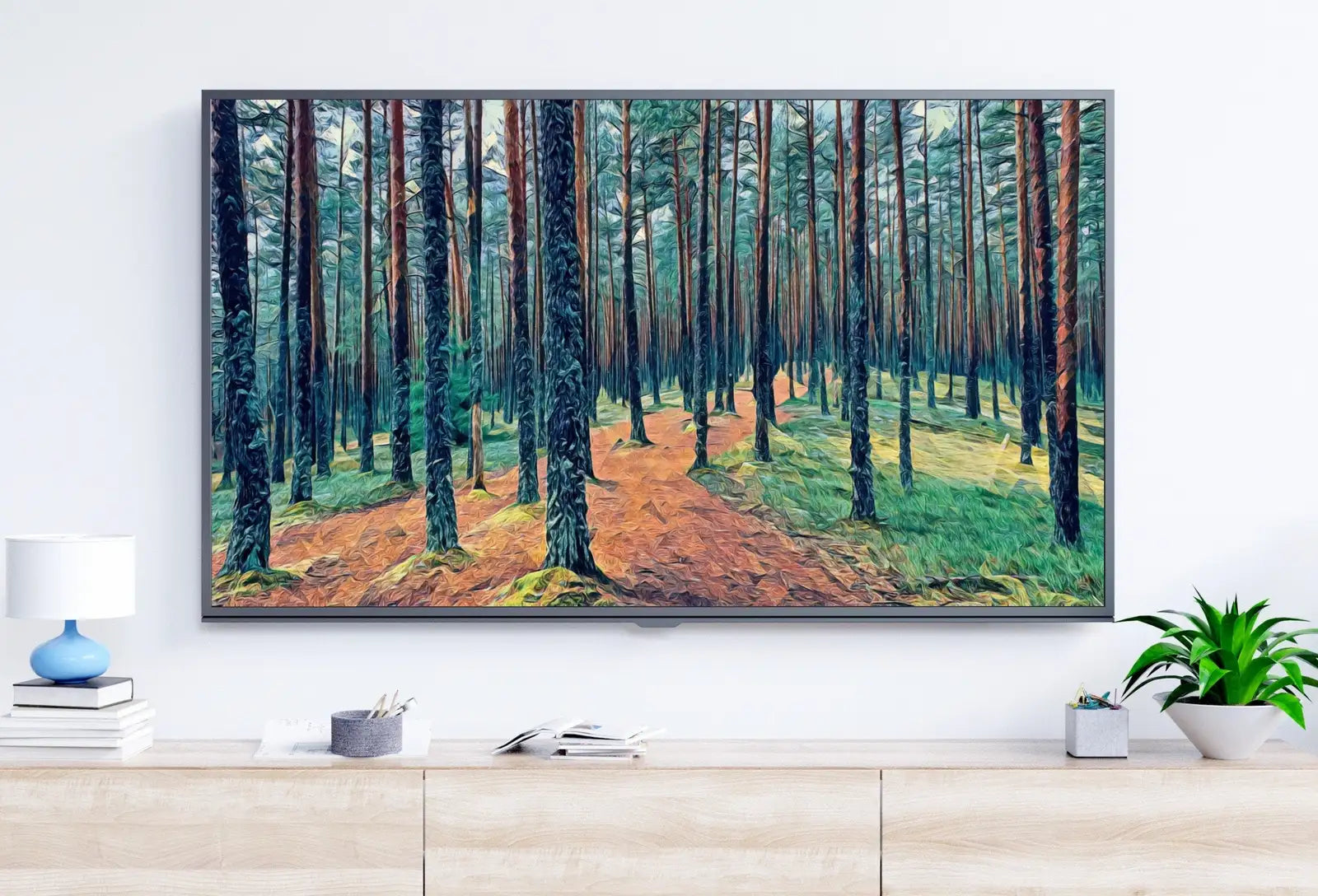 Estonian Forest Trees Frame TV Art. Nature Landscape Painting Samsung Frame TV Art Downloadable Nature Art for TV. Colorful Art for Frame tv – Frame TV Digital Download Art – Digital Download