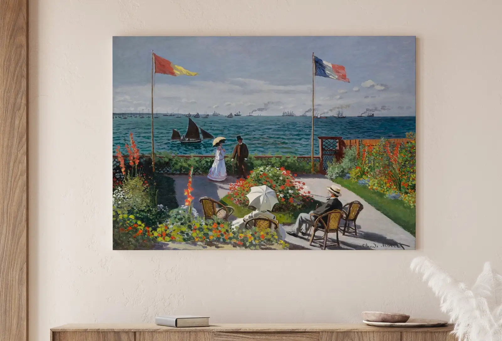 Detail view of artwork from European Garden Landscape Vintage Claude Monet Painting. Impressionist Seascape. Classic Famous Monet Print. Printable Digital Download.. (variation 1)