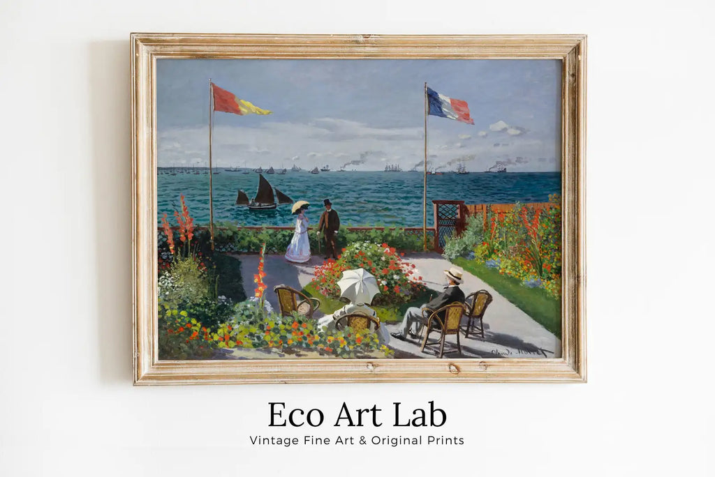 Framed view of European Garden Landscape Vintage Claude Monet Painting. Impressionist Seascape. Classic Famous Monet Print. Printable Digital Download. – printable wall art digital download.