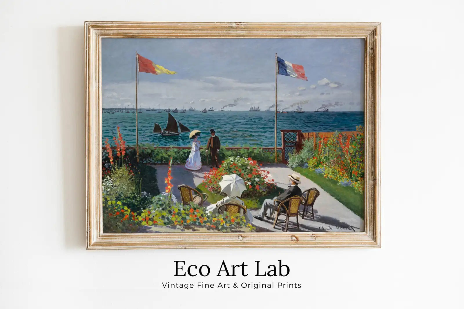 Framed view of European Garden Landscape Vintage Claude Monet Painting. Impressionist Seascape. Classic Famous Monet Print. Printable Digital Download. – printable wall art digital download.