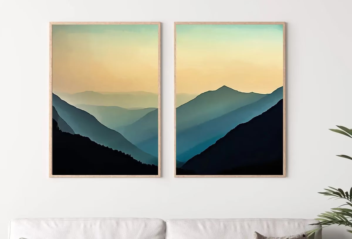 Evening in the Mountains Set of 2 Prints. Abstract Digital Print 2 Piece Wall Art. Sage Green Minimalist Abstract Printable Wall Art – Printable Wall Art Set