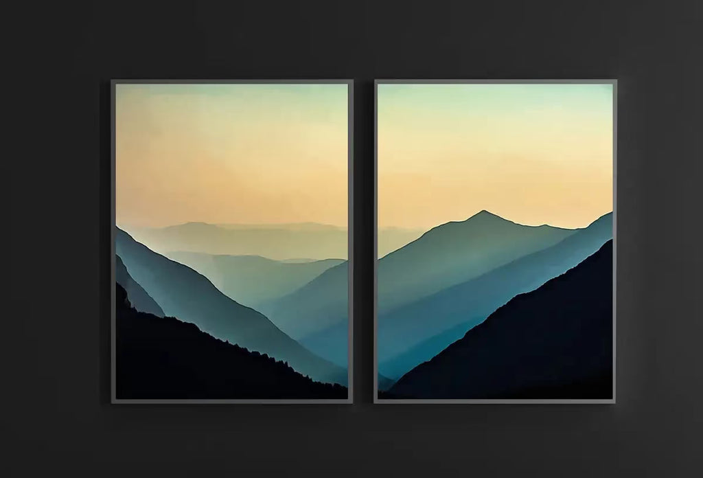 Evening in the Mountains Set of 2 Prints. Abstract Digital Print 2 Piece Wall Art. Sage Green Minimalist Abstract Printable Wall Art – Printable Wall Art Set