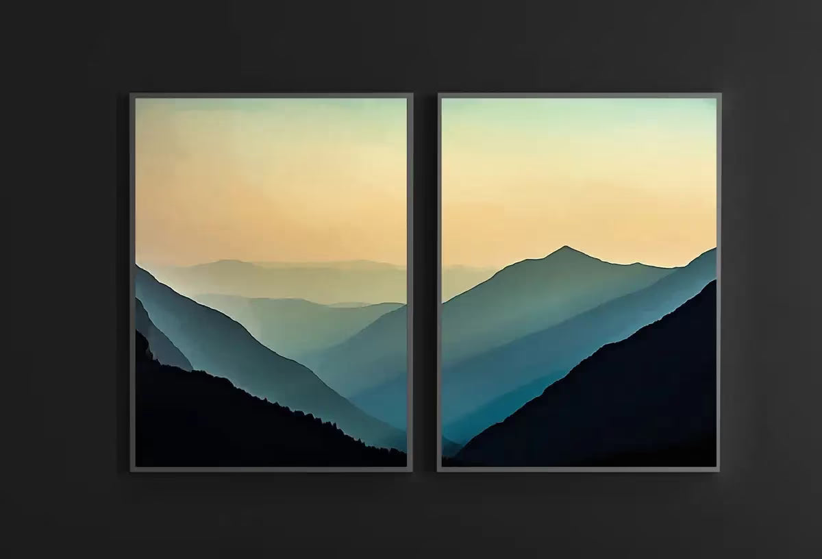 Evening in the Mountains Set of 2 Prints. Abstract Digital Print 2 Piece Wall Art. Sage Green Minimalist Abstract Printable Wall Art – Printable Wall Art Set