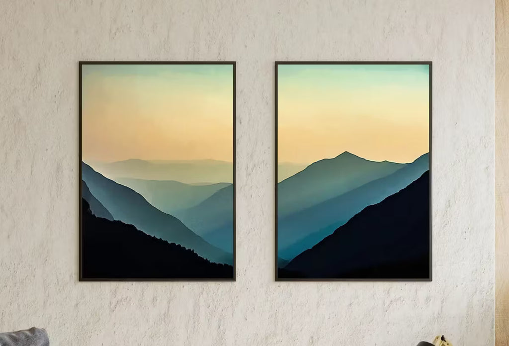 Evening in the Mountains Set of 2 Prints. Abstract Digital Print 2 Piece Wall Art. Sage Green Minimalist Abstract Printable Wall Art – Printable Wall Art Set