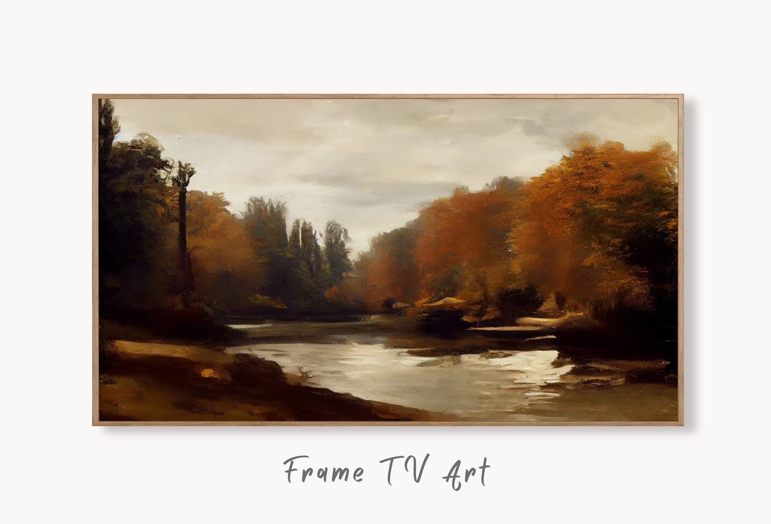 Samsung Frame TV Art 4K Autumn Forest River Landscape Digital Painting. Fall Art for the Samsung Frame TV. Fall Art for TV. Instant Download