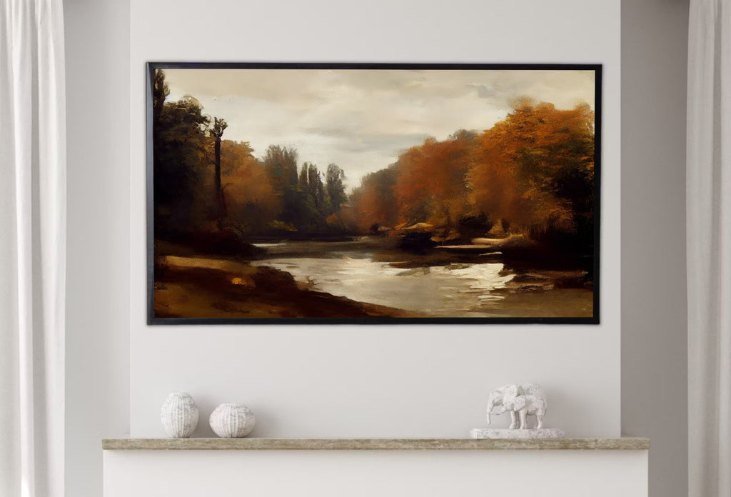 Samsung Frame TV Art 4K Autumn Forest River Landscape Digital Painting. Fall Art for the Samsung Frame TV. Fall Art for TV. Instant Download