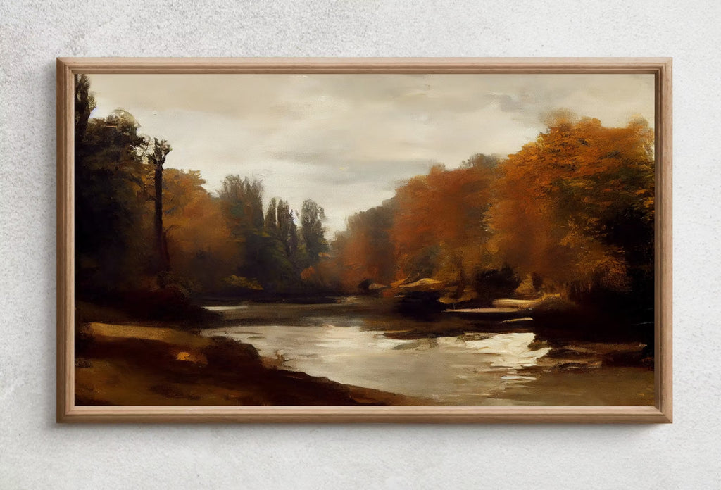Samsung Frame TV Art 4K Autumn Forest River Landscape Digital Painting. Fall Art for the Samsung Frame TV. Fall Art for TV. Instant Download