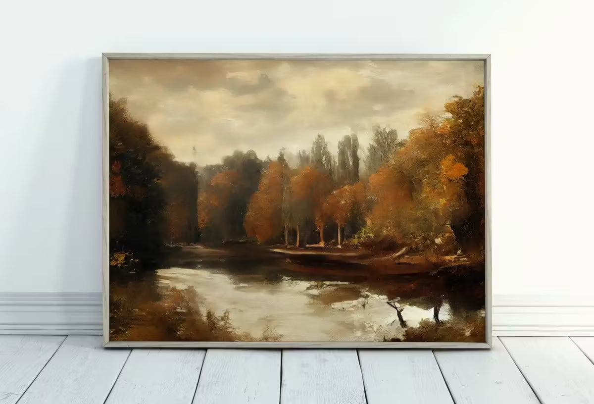Fall Art Muted Colors Rustic Autumn Landscape Printable Painting. . Country Decor Nature Landscape. Moody Vintage Art Print – Printable Wall Art